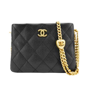 Chanel Hobo 粒紋牛皮金釦愛心調節斜背包(AS3830-黑)