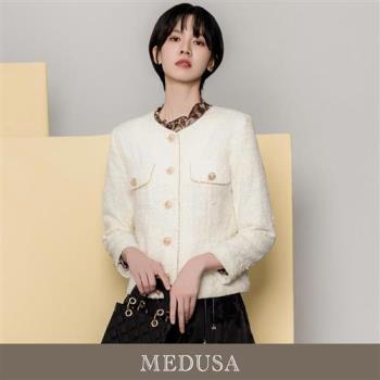 現貨【MEDUSA 曼度莎】金邊米白毛呢小香風外套（M-XL）｜女西裝外套 小香風毛呢