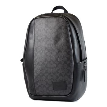 COACH 男款 緹花LOGO拚皮革雙側置物拉鍊後背包-灰黑