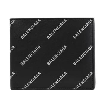 BALENCIAGA 巴黎世家 594549 滿版印花LOGO對開8卡短夾.黑