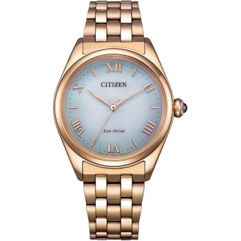 CITIZEN 星辰 L系列 光動能典雅羅馬時尚腕錶/藍X玫瑰金/33mm/EM1143-81X
