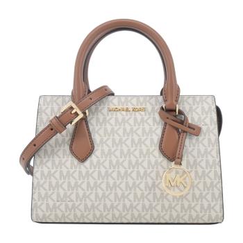 MICHAEL KORS SHEILA PVC 撞色滿版手提/斜背包(小/米白棕)