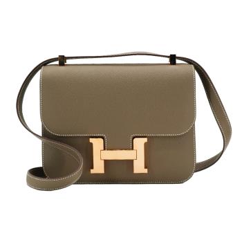 二手品 Hermes Constance 2代 Epsom牛皮玫瑰金釦肩背/斜背包(U刻/灰)