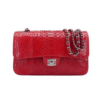 二手品 Chanel 經典雙C蟒蛇皮coco 25斜背包(紅)
