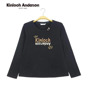 Kinloch Anderson 金安德森女裝 圖領翻轉印花飾絆長袖上衣T恤(KA0863004黑)