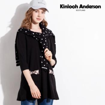 Kinloch Anderson 金安德森女裝 格紋荷葉領蝴蝶結貼袋六分袖長版上衣T恤(KA0863006灰/黑)