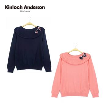 Kinloch Anderson 金安德森女裝 領荷葉蝴蝶結針織長袖上衣T恤(KA0869036粉紅/藏青)