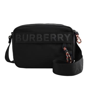 BURBERRY 8025669 電繡織布LOGO輕量尼龍中性斜背方包.黑