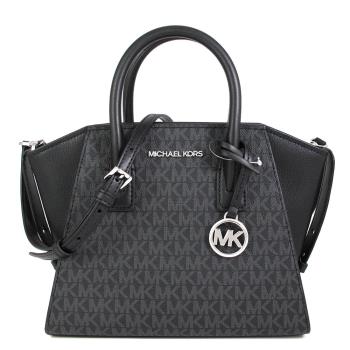 MICHAEL KORS 銀字大圓標滿版LOGO水餃兩用包(黑色)