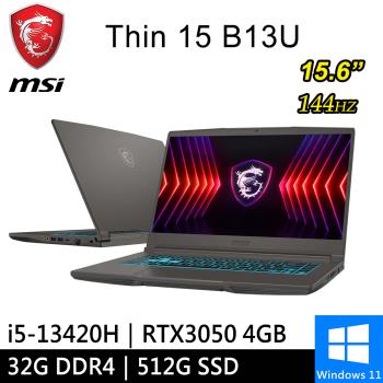微星 Thin 15 B13UC-2017TW-SP2 15.6吋 灰(i5-13420H/32G/512G/RTX3050 4G/W11)特仕筆電
