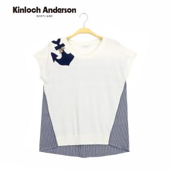 Kinloch Anderson 薄針織上衣 連袖海錨刺繡拼接上衣T恤  金安德森女裝(KA0959006 白/黑)