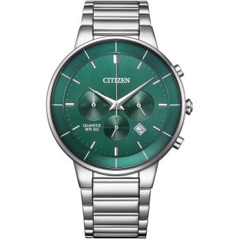 CITIZEN 星辰 光動能經典三眼計時錶/綠/42mm/AN8220-52X