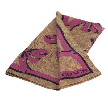 COACH 滿版CC Logo 及蝴蝶結圖案真絲方巾(棕褐色/粉色)