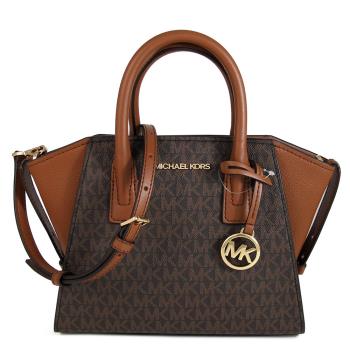 MICHAEL KORS 金字滿版LOGO拼接水餃兩用包(咖啡色)