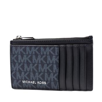 MICHAEL KORS 男款 緹花LOGO防刮證件 拉鍊零錢包-藍色