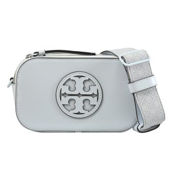 TORY BURCH 158489 經典LOGO漆面皮革雙層斜背相機包.冰藍