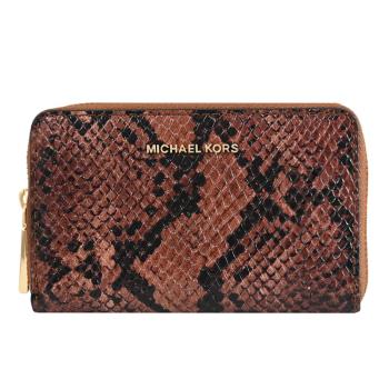 MICHAEL KORS JET SET 蛇紋皮革ㄇ字拉鍊卡片零錢包.深咖