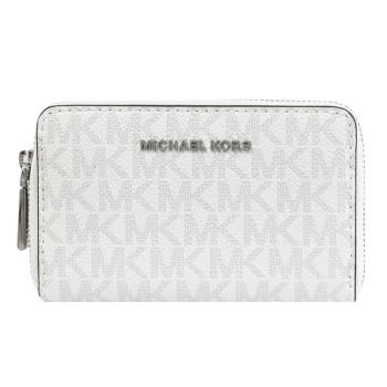 MICHAEL KORS JET SET 經典印花款ㄇ字拉鍊卡片零錢包.白