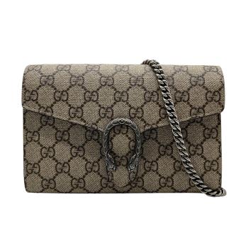 【GUCCI】Dionysus 雙G帆布銀鍊手拿/斜背包(401231-烏木)