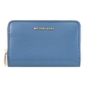 MICHAEL KORS JET SET 荔枝皮革ㄇ字拉鍊卡片零錢包.牛仔藍
