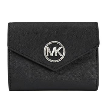 MICHAEL KORS Greenwich 金屬MK防刮三折零錢短夾.黑/銀