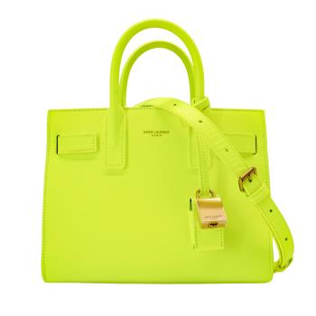 YSL 展示品 Sac de Jour Nano 粒紋牛皮手提斜背包-迷你(340778-螢光綠)