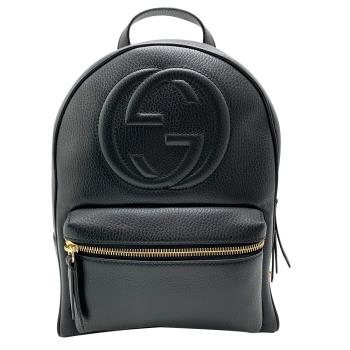 GUCCI 經典GG logo Soho牛皮金鍊後背包(536192-黑)