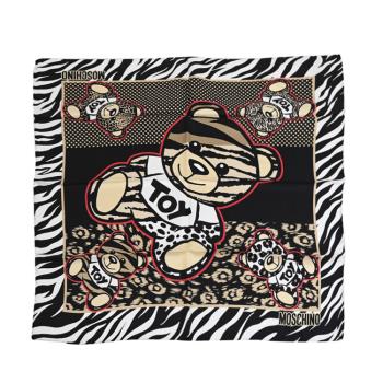 MOSCHINO 03627 M3039 動物虎紋小熊圖案絲質小方巾.黑白