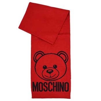 MOSCHINO 30752 M2785 大熊印花LOGO窄版混羊毛長圍巾.紅