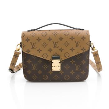 LOUIS VUITTON Pochette Metis帆布印花翻蓋鎖釦手提/斜背包(焦糖/卡其棕)