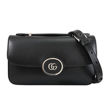 GUCCI 739722 Petite GG 金屬LOGO壓扣翻蓋小斜背包.黑