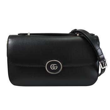 GUCCI 739721 Petite GG 金屬LOGO壓扣翻蓋斜背包.黑