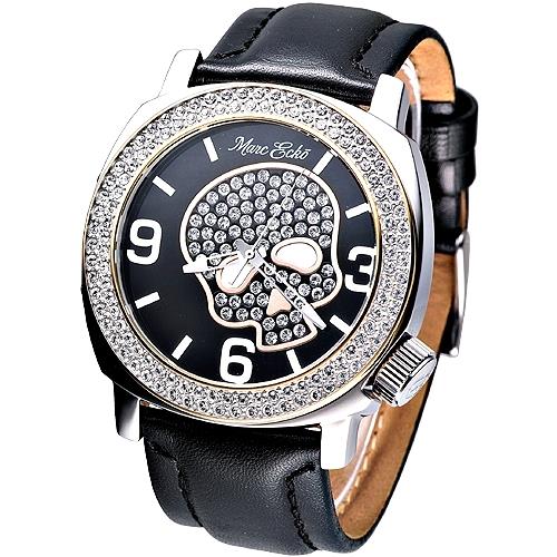 MARC ECKO 嘻皮龐克晶鑽骷髏時尚腕錶(黑)E13524G1