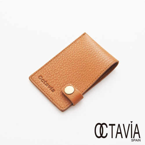Octavia 8 真皮 - JUST SIMPLE 扁式原皮壓扣名片夾 - 原味棕