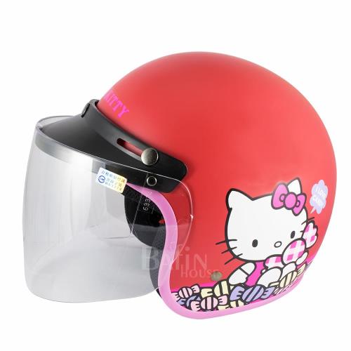 【Hello Kitty】Candy 成人機車安全帽-紅 (附 防護鏡片)