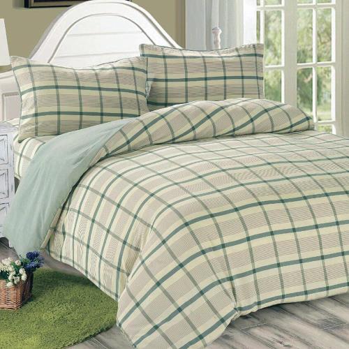 Victoria日式條紋單人床包被套枕套三件組-葉綠