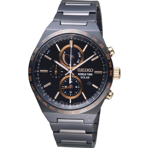 SEIKO 精工 SPIRIT 太陽能世界時間計時腕錶 V195-0AE0K  SBPJ039J