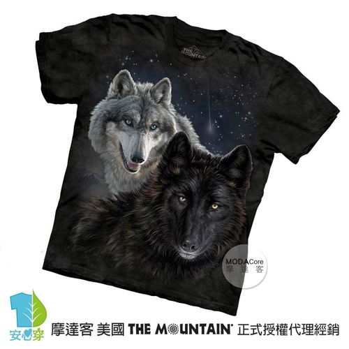 【摩達客】(預購)美國進口The Mountain 星光雙狼 純棉環保短袖T恤