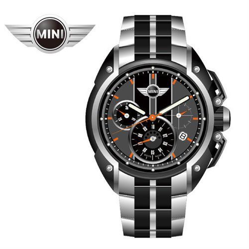 MINI手錶/腕錶 暗夜燭光三眼四點日期窗石英計時雙色鍊帶手錶 45mm MINI-26
