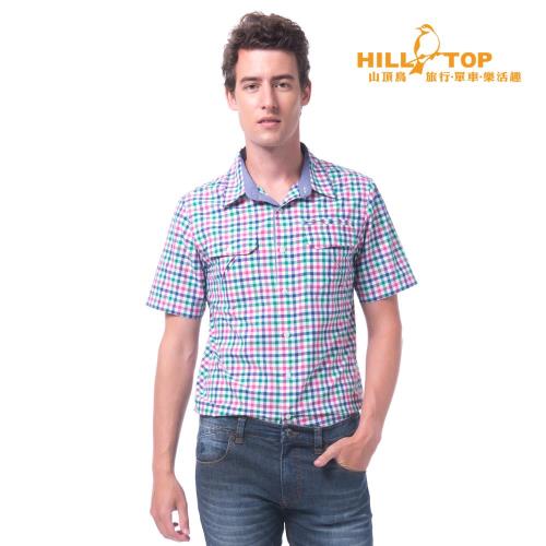 【hilltop山頂鳥】男款吸濕排汗抗UV短袖襯衫S06M61紅綠格