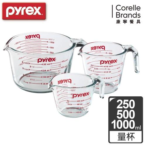 任-美國康寧 Pyrex 耐熱玻璃單耳量杯3入組-C01