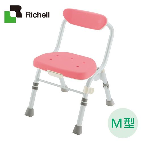 Richell利其爾-可收摺高背洗澡椅-M型-粉