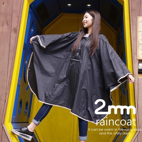 【2mm】蝙蝠袖斗篷款。時尚雨衣/風衣(R-W043)_黑色