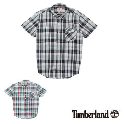 Timberland 男款格紋Coolmax棉麻混紡短袖襯衫