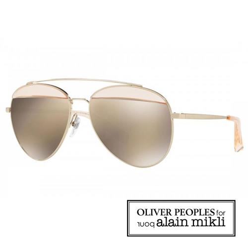 【alain Mikli × Oliver Peoples 聯名款】法式巴黎 金屬雙樑眉框飛行員造型太陽眼鏡 - 透明白-AL4004-008