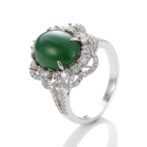 Dolly 緬甸 GIA證書 玻璃種翡翠 18K金鑽石戒指
