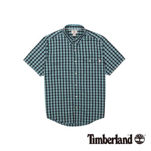 Timberland 男款藍綠格子Coolmax休閒短袖襯衫