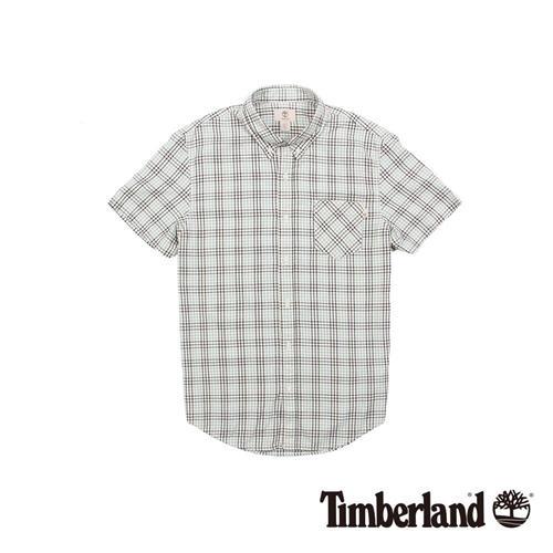 Timberland 男款薄荷綠細格紋修身短袖襯衫