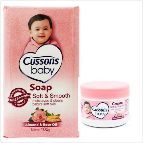 進口CUSSONS佳霜嬰兒--杏仁及玫瑰油香皂(100g)*12+面霜(50g)*3