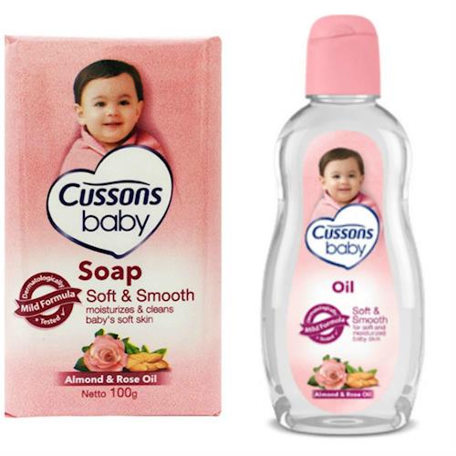 進口CUSSONS佳霜嬰兒--杏仁+玫瑰精油香皂(100g)*12+嬰兒潤膚油(100ml+贈100ml)*3